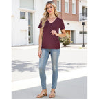 YOGINGO V Neck T Shirts for Women - Summer Fashion Trendy Outfits Clothes - Lightweight Soft Casual Women T Shirt