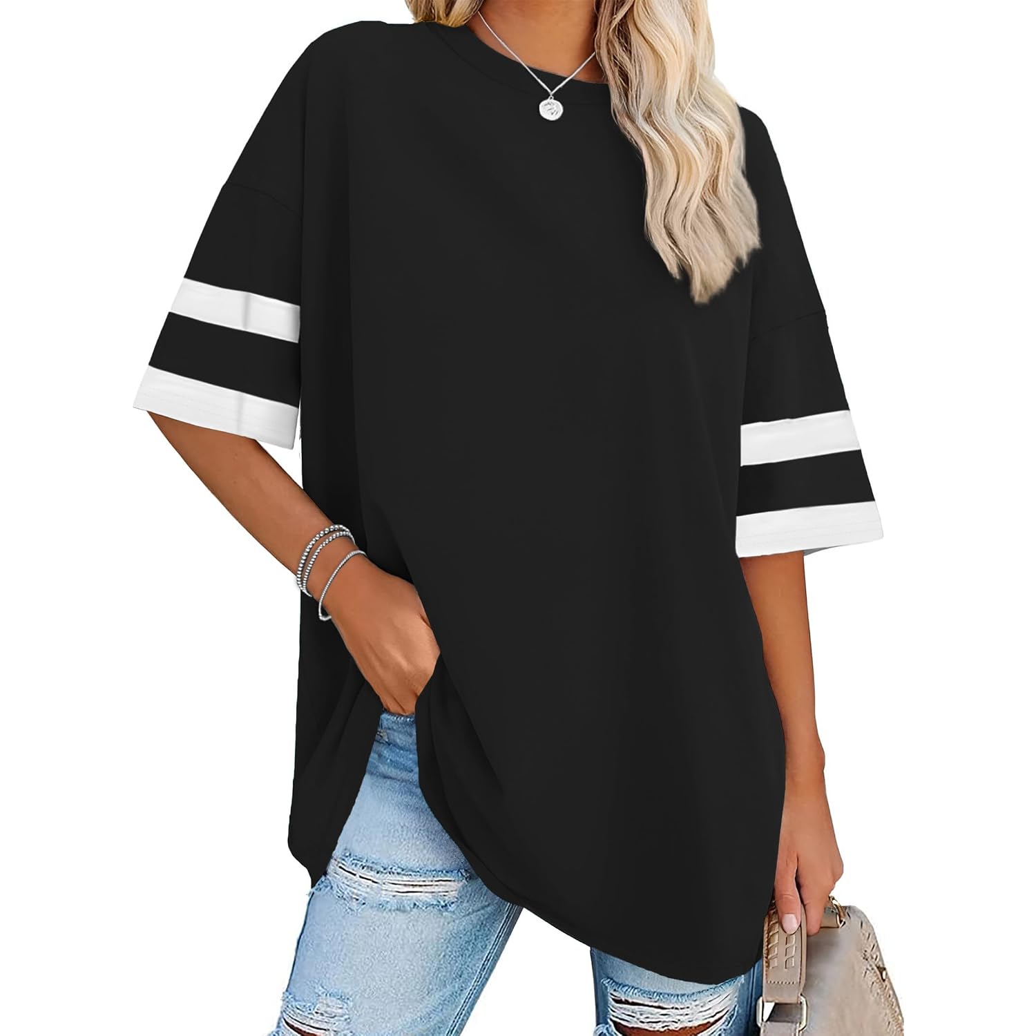 rosemia Oversized Tshirts for Women Summer Short Sleeve Round Neck Graphic Tee Shirt