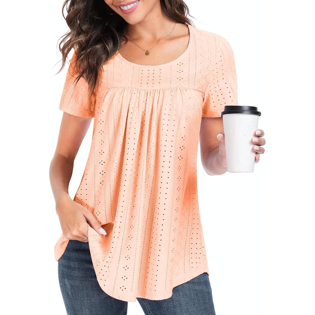 Women's Loose Fit Crew Neck Tunic Top Light Orange