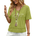 LOMON Women's V Neck 100% Cotton T Shirts Oversized Boxy Cropped Tops Casual Short Sleeve Summer Cute Tees