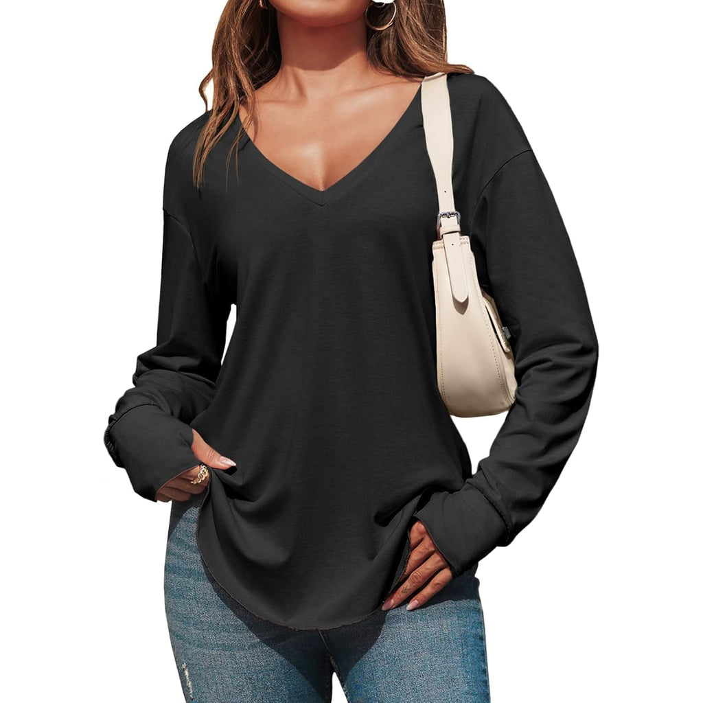 Women's Deep V-Neck Tunic Top Black