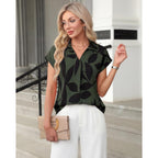 Women's Lapel V-Neck Tunic Top Leaf Green