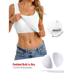 GKBK Womens Built in Bra Tank Tops Square Neck Sleeveless Shirts Ribbed Basic Racerback Fitted Tops