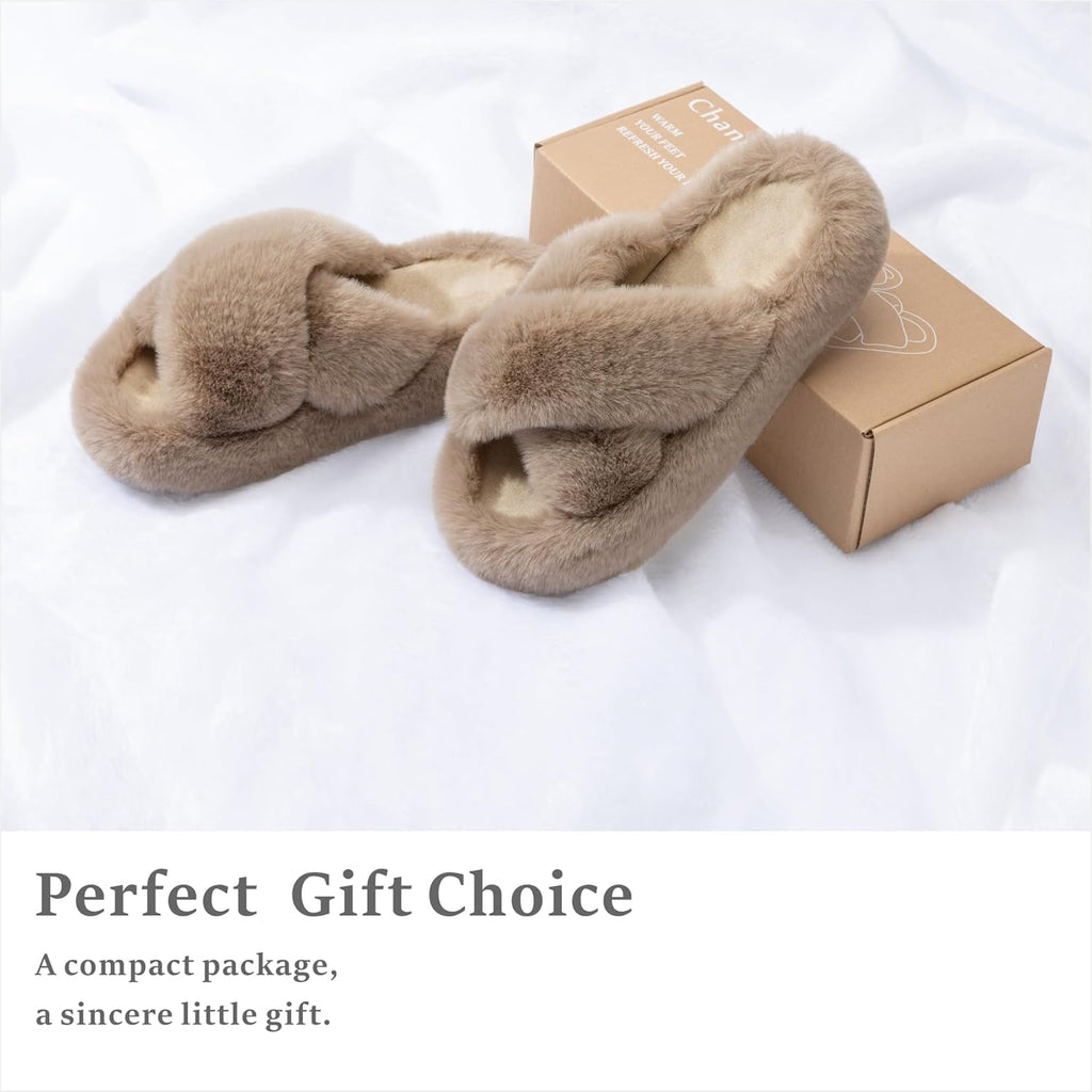Women's Slippers Faux Light Brown Cross