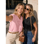 Dokotoo Women's Business Casual Short Sleeve Chiffon Slit Shirts 2026 Summer Elegant Knot Neckline Tops