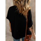 Dokotoo Women's Casual Oversized Short Sleeve Solid Color Loose Texture Knit Tunic Tops Blouses