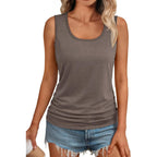 Women's Square Neck Ruched Tank Top Coffee Grey
