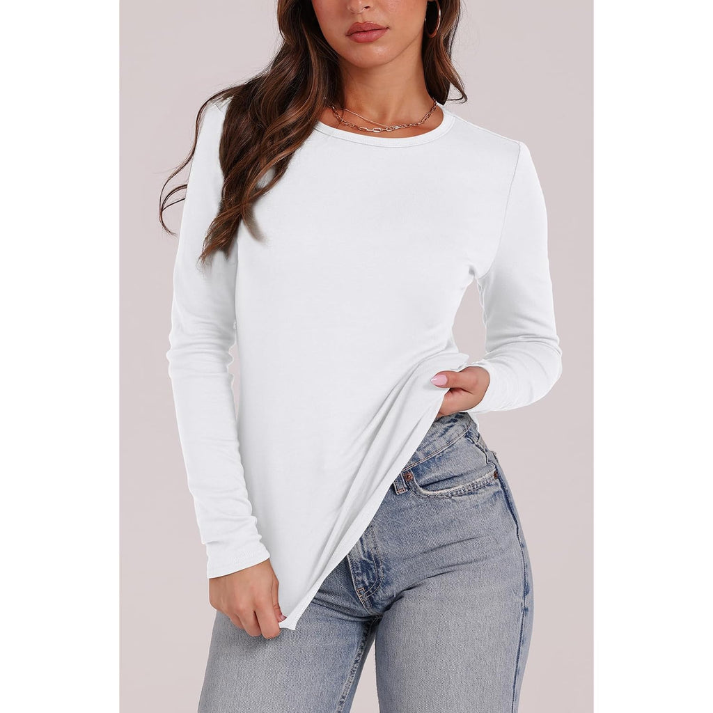 WIHOLL Long Sleeve Thermal Shirt for Women Light Fleece Tops Spring 2026 Crew Neck Casual Basic T-Shirts