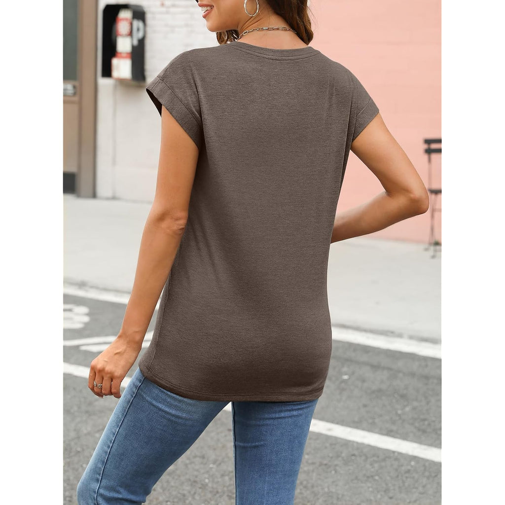 AUTOMET Womens Cap Sleeve Shirts Summer Soft Business Casual Tops for Work Tees