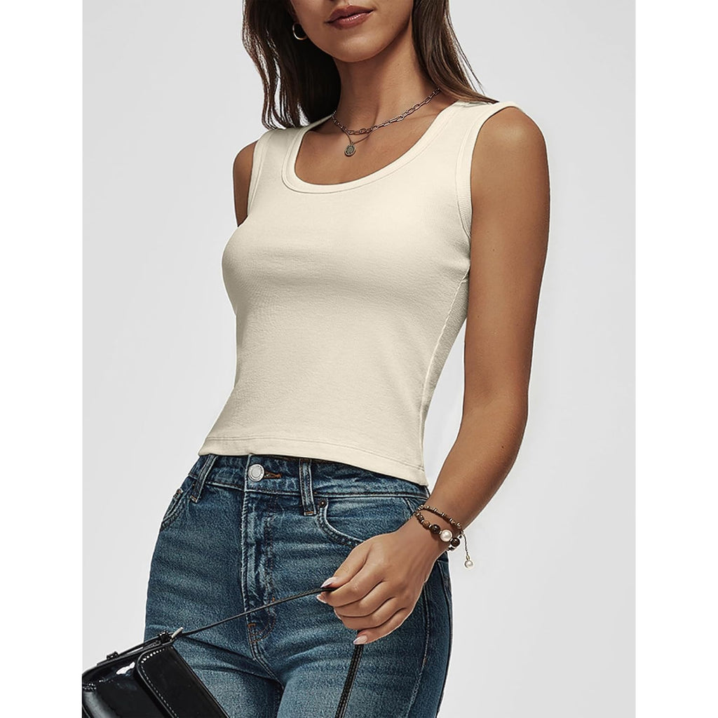 Women Wide Strap Ribbed Cropped Tank Tops 2026 Summer Trendy Crop Top Tight Fit Basic Sleeveless Camisole