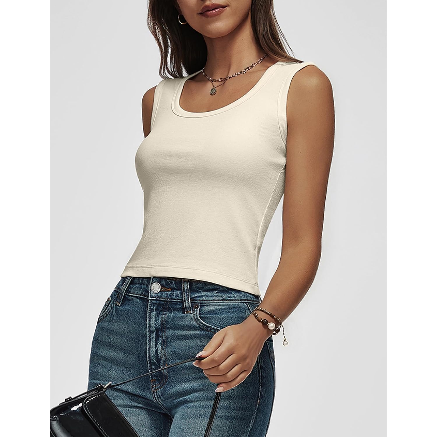 Women Wide Strap Ribbed Cropped Tank Tops 2026 Summer Trendy Crop Top Tight Fit Basic Sleeveless Camisole