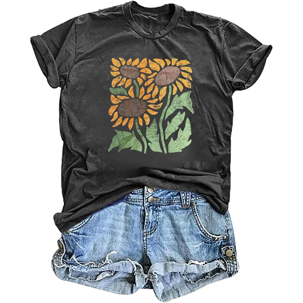 T Shirts for Women Graphic Tees Vintage Printed Short Sleeve Shirt Crewneck Loose Fitting Tops Casual Basic Cute Blouses