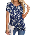 Women's Twist Front V-Neck Tunic Top V-White Floret