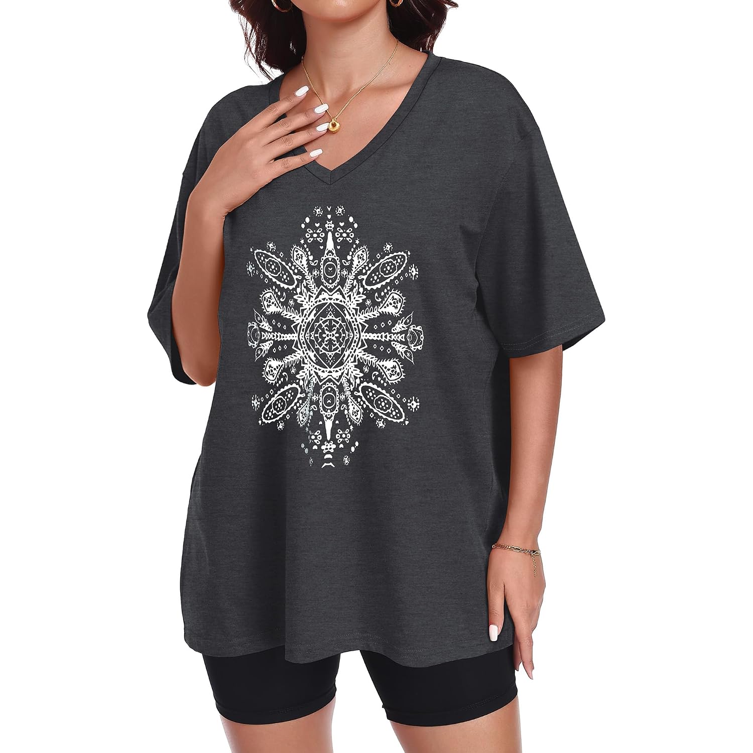 ADOREJOY Oversized Tshirts for Women V Neck Summer Graphic Tees Casual Short Sleeve Loose Tops 2026