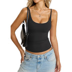 Womens Double Lined Camisole Tank Top Sexy Backless Spaghetti Strap Shirt Scoop Neck Slim Fitted Cami Y2K Going Out Top