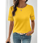 SHEWIN Womens Tops Crewneck Hollow Out Short Sleeve Shirts Lace Spring Blouses Tee Summer Tops for Women 2026