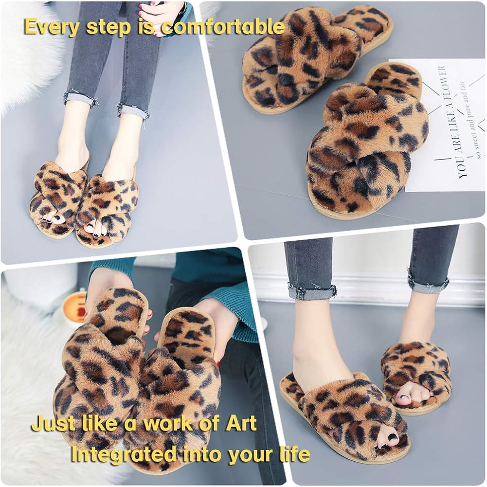 Women's Slippers Crossband Brown Leopard