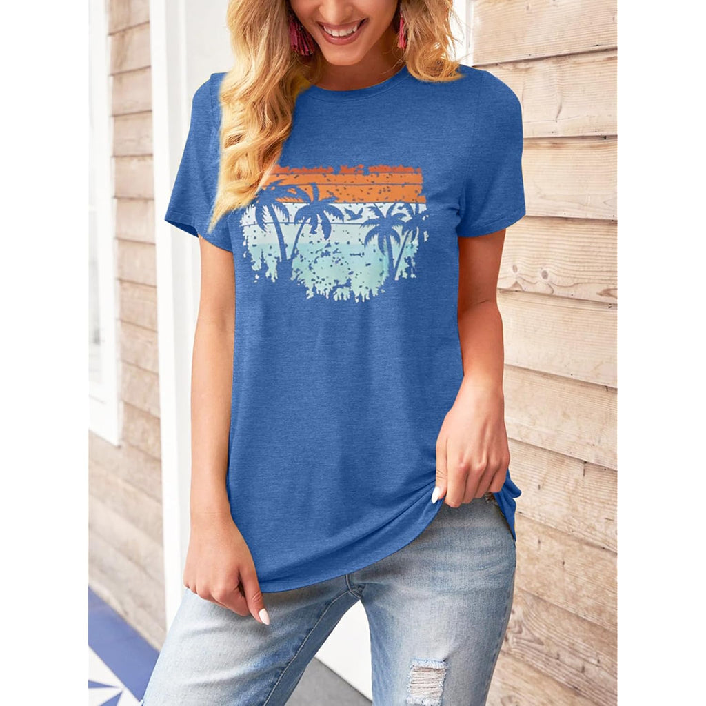 TAKEYAL Women Los Angeles Graphic T Shirts California Letter Print Short Sleeve Tee Loose Casual Tops