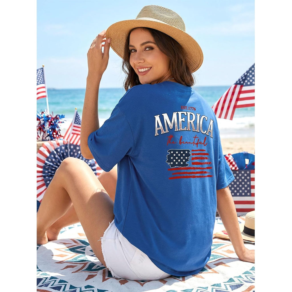 250 Anniversary USA Shirt Women Oversize American Flag Tshirt 4th of July Graphic Tees Patriotic Short Sleeve Tops