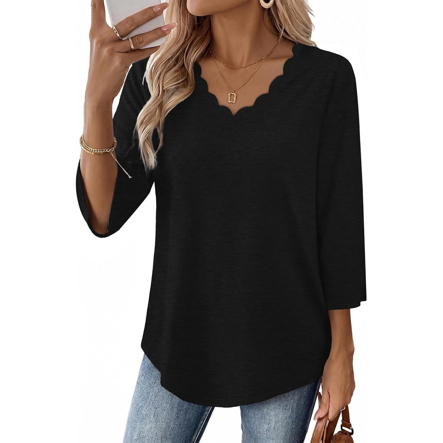 Women's Casual V-Neck Tunic Top Black