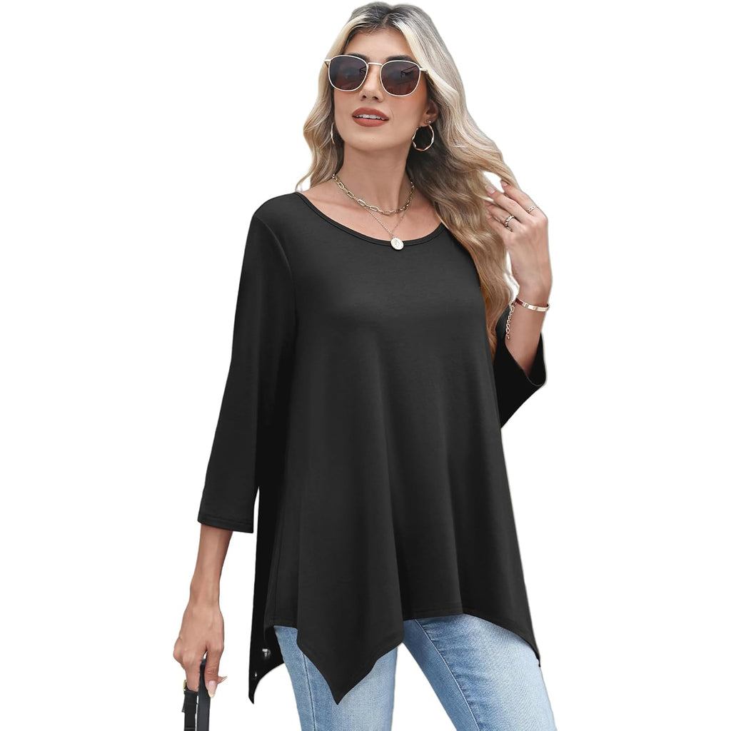 Women's Loose Fit Crew Neck Tunic Top Black