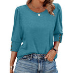 OFEEFAN Womens Tops 3/4 Sleeve with Buttons Dressy Casual Blouses Summer Outfits Beach Vacation Plus Size Spring Clothes