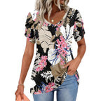 Women's Classic V-Neck Tunic Top Leaf Pink
