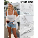 Crop Tank Tops for Women Square Neck Cropped Cami Top Summer Flower Wide Strap Tank Tops Basic Slim Fit Shirts