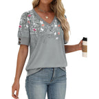 OFEEFAN Womens Tops Short Sleeve Shirts Buttons V Neck Spring Fashion Summer Outfits Plus Size Blouses Dressy Casual