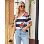 Zeagoo Womens Summer Tops Short Sleeve Casual Shirts Floral Tee Trendy 2026 Basics V Neck Plain Tshirt