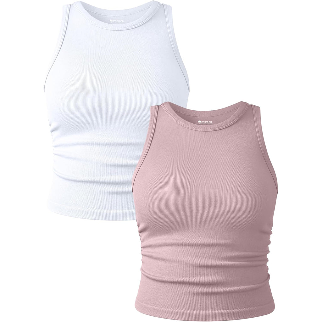 Women's Crew Neck Crop Tank Top Hide Pink/White