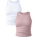 Women's Crew Neck Crop Tank Top Hide Pink/White