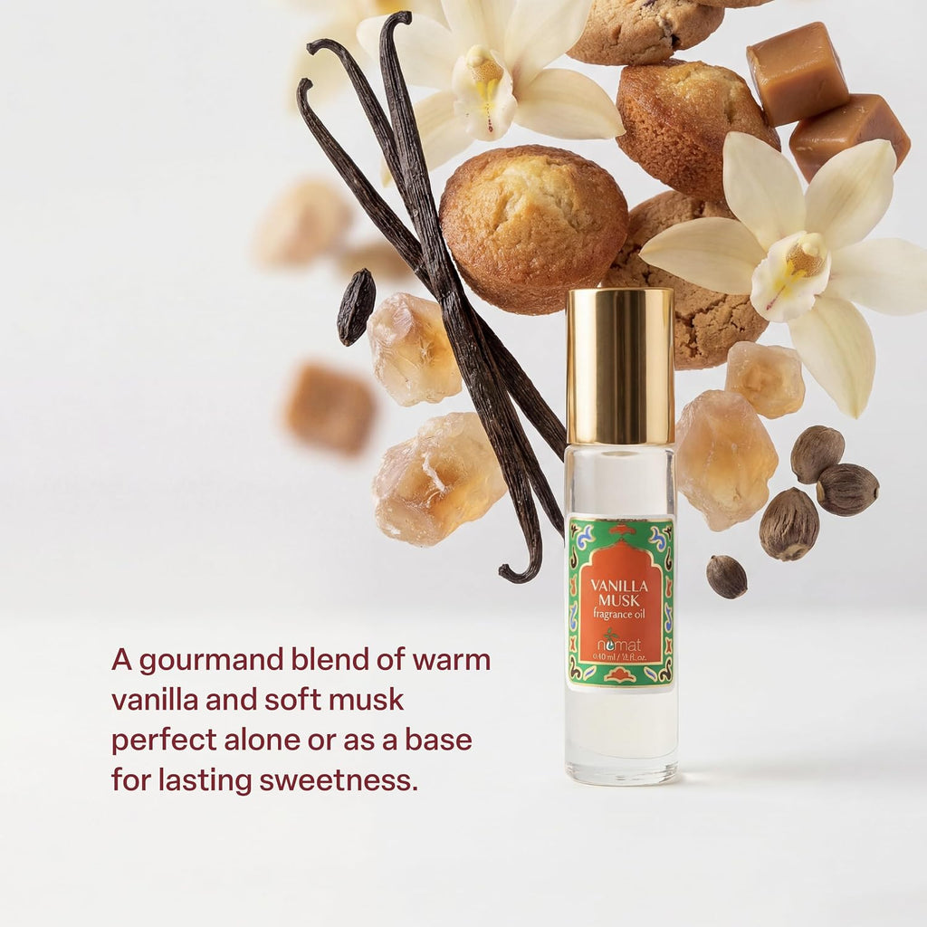 Vanilla Musk Perfume Oil Roll-On - Vanilla Fragrance Oil Roller (No Alcohol) Perfumes for Women and Men by Nemat Fragrances, 10 ml / 0.33 fl Oz