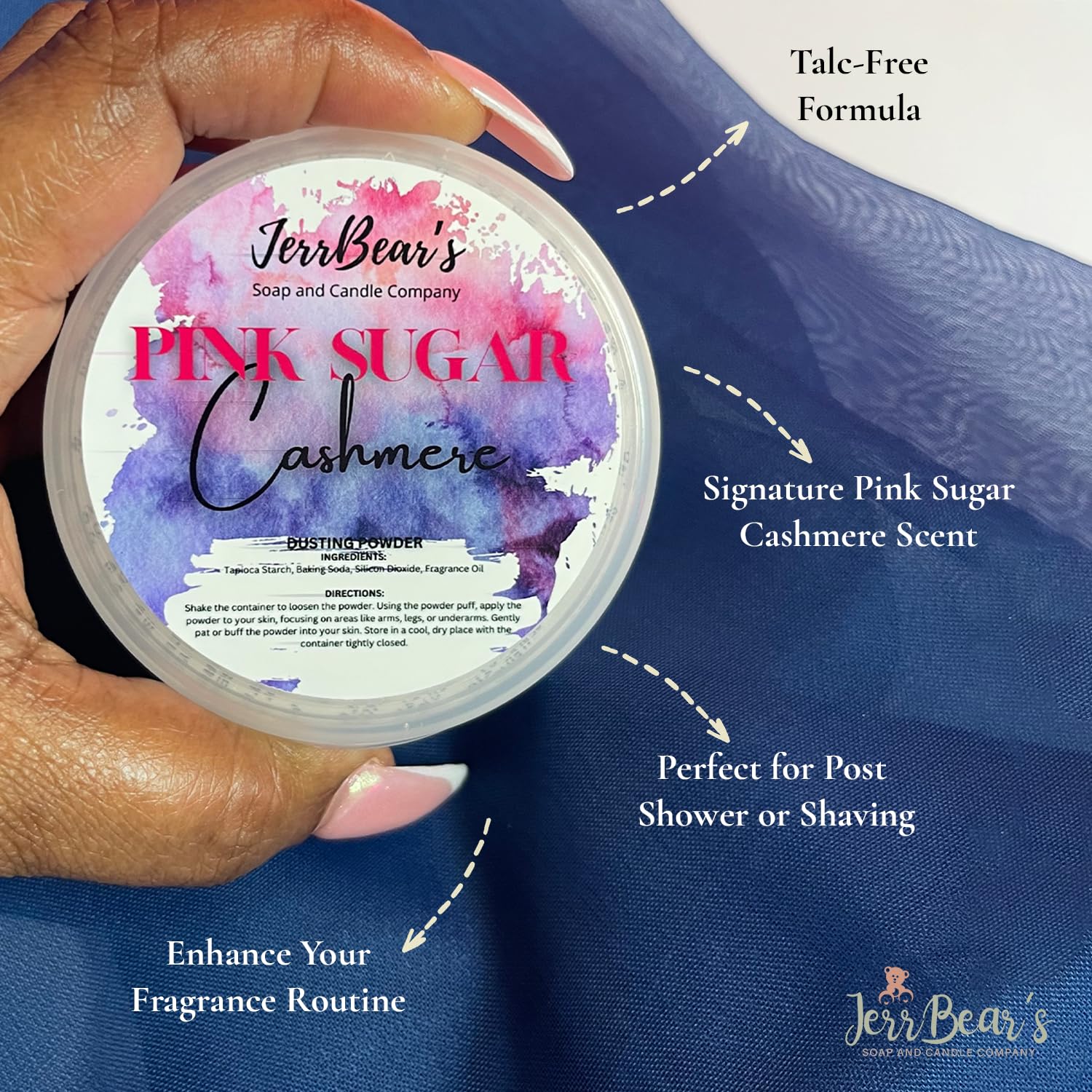 Pink Sugar Cashmere Dusting Powder, Talc Free Body Formula for Women, Soft Scented Skin Care, Gentle Powder for Daily Freshness, 4oz Jar