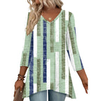 Women's V-Neck Flowy Tunic Top Green/White Plaid