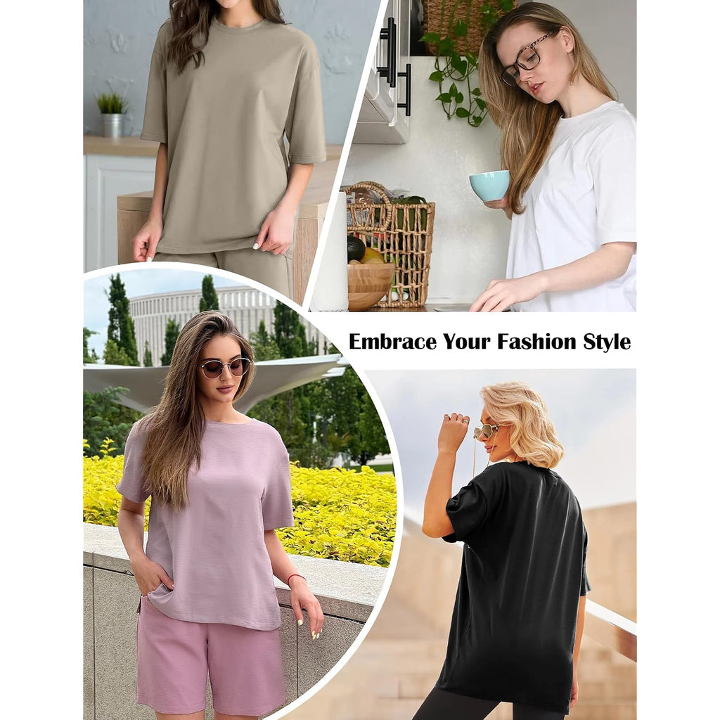 Siimcuzy 1/2/4 Pack Oversized Tshirts for Women, Loose Fit Crew Neck Summer Baggy Tops Workout Tees Plus Size T Shirts