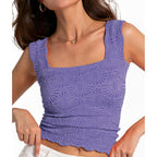 Women's Square Neck Wide Strap Crop Tank Tops Flower Going Out Tops Slim Fit Lettuce Trim Crop Cami Tops