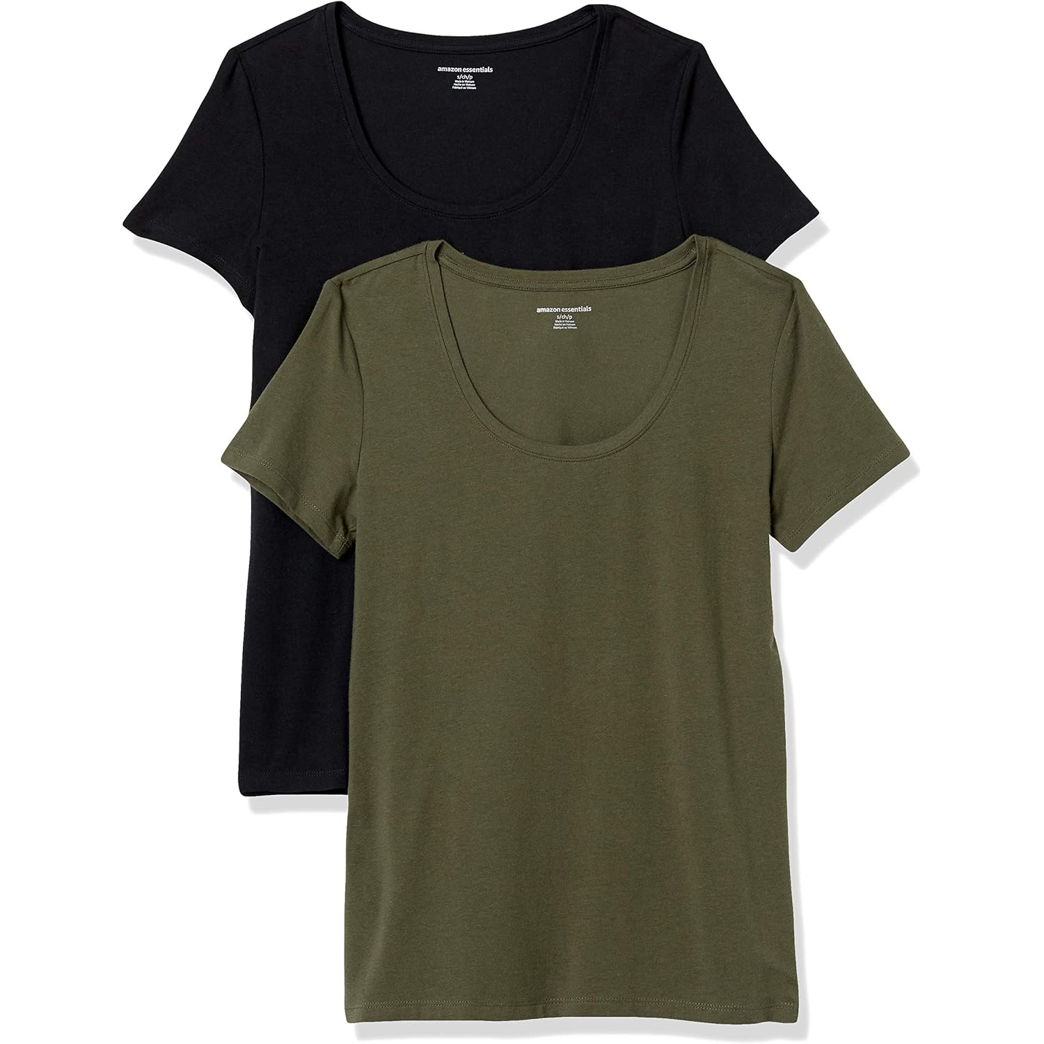 Amazon Essentials Women's Regular-Fit Short-Sleeve Scoop Neck T-Shirt, Summer Casual, Pack of 2