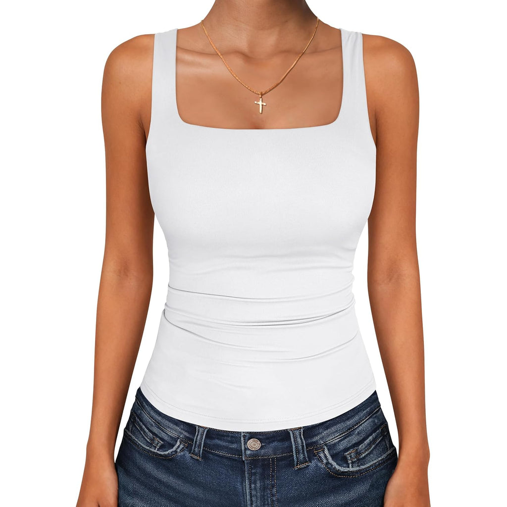 Women's Double Lined Square Neck Tank Top White