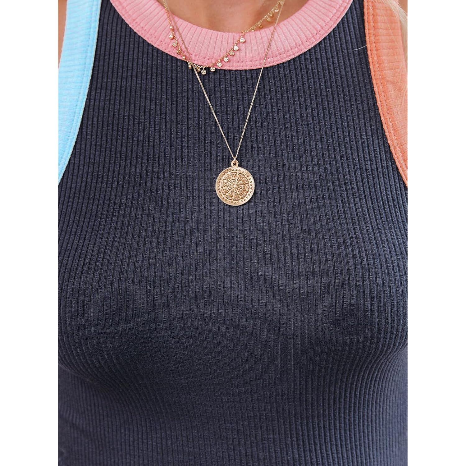 Women's Colorblock Racerback Tank Top Dark Grey