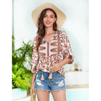 Women's Floral Boho Tunic Top Pink Floral