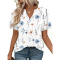 Women's Business Casual V-Neck Tunic Top White Flowers