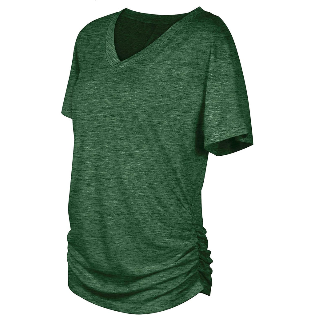 Women's Side Shirring V-Neck Tunic Top Green
