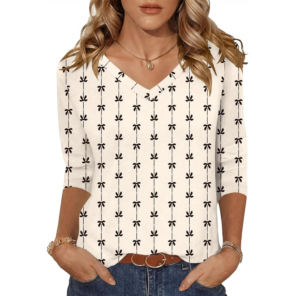 Lomon Women's V Neck T Shirts 3/4 Sleeve Blouse Summer Tops Dressy Casual Basic Tees