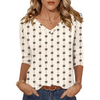 Lomon Women's V Neck T Shirts 3/4 Sleeve Blouse Summer Tops Dressy Casual Basic Tees