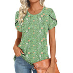 Women's Pleated Front Tunic Top Onion Green Floral