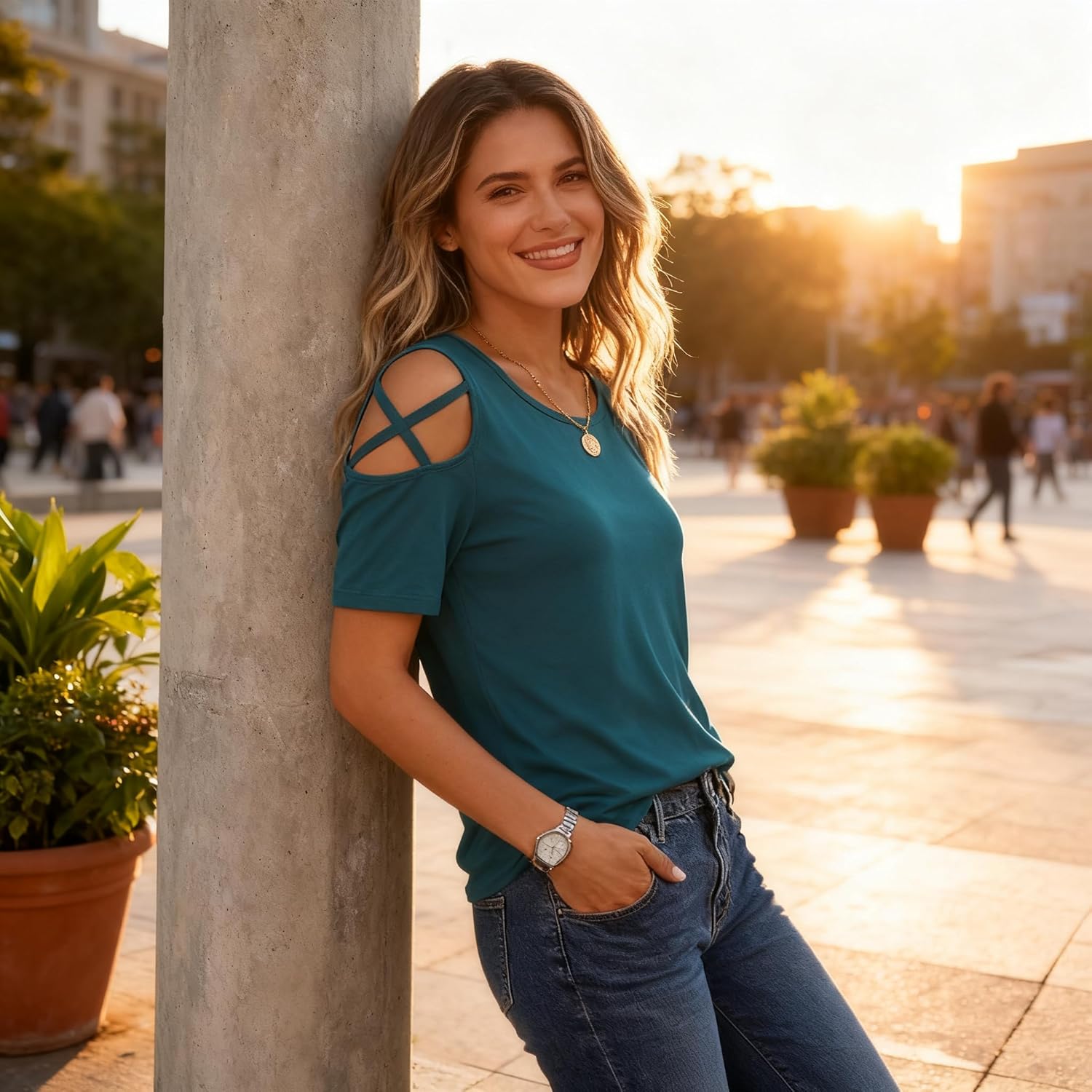 Women's Cold Shoulder Tunic Top Petrol