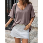 UNCLECAT Women's V Neck Oversized T-Shirts Summer Short Sleeve Shirts Loose Casual Tops Tee