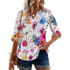 Women's Flowy V-Neck Tunic Top White Colorful Floral