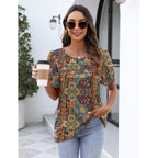 Women's Floral Puff Sleeve Tunic Top Boho Multicolor